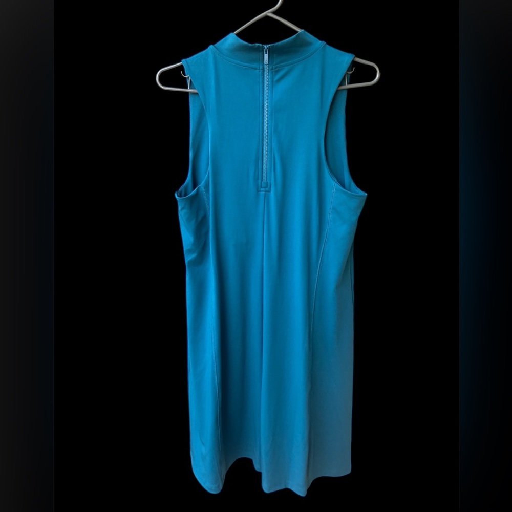 Lou & Grey Teal Athletic Dress Sleeveless Mock Neck Zip Back Size L - Picture 2 of 4
